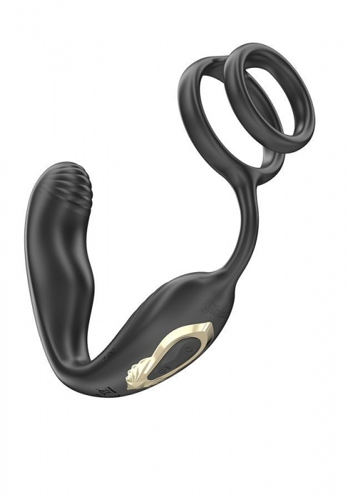 Черная анальная пробка с вращением и эрекционными кольцами - Ibiza - в Ростове-на-Дону купить с доставкой