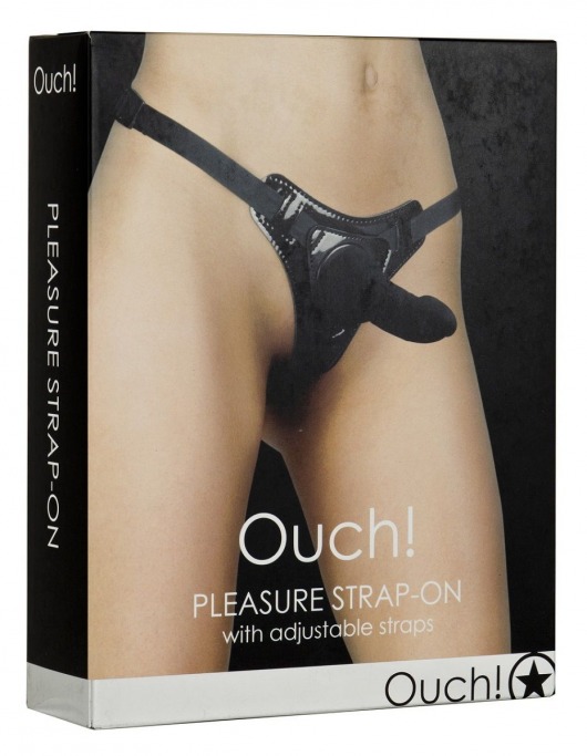 Чёрный страпон Pleasure Black Ouch! - 14,5 см. - Shots Media BV - купить с доставкой в Ростове-на-Дону