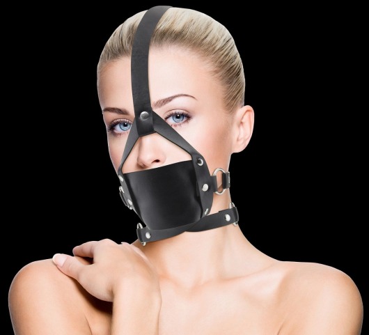 Чёрный кожаный кляп Leather Mouth Gag - Shots Media BV - купить с доставкой в Ростове-на-Дону