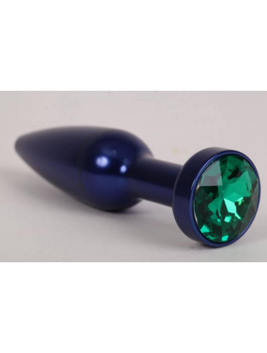 Большая синяя анальная пробка с зеленым стразом - 11,2 см. - 4sexdreaM - купить с доставкой в Ростове-на-Дону