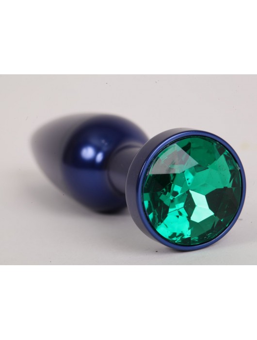 Большая синяя анальная пробка с зеленым стразом - 11,2 см. - 4sexdreaM - купить с доставкой в Ростове-на-Дону