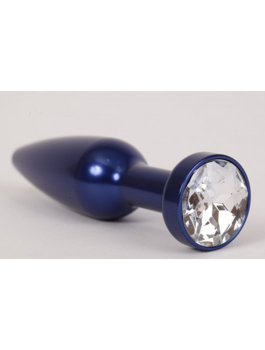 Большая синяя анальная пробка с прозрачным стразом - 11,2 см. - 4sexdreaM - купить с доставкой в Ростове-на-Дону