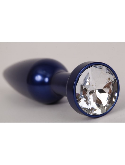 Большая синяя анальная пробка с прозрачным стразом - 11,2 см. - 4sexdreaM - купить с доставкой в Ростове-на-Дону