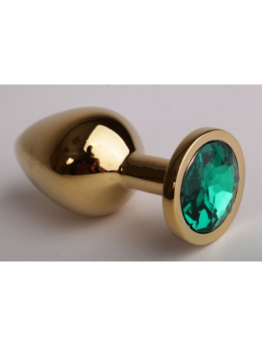 Золотистая анальная пробка с зеленым кристаллом - 8,2 см. - 4sexdreaM - купить с доставкой в Ростове-на-Дону
