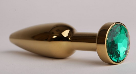 Золотистая анальная пробка с зеленым кристаллом - 11,2 см. - 4sexdreaM - купить с доставкой в Ростове-на-Дону