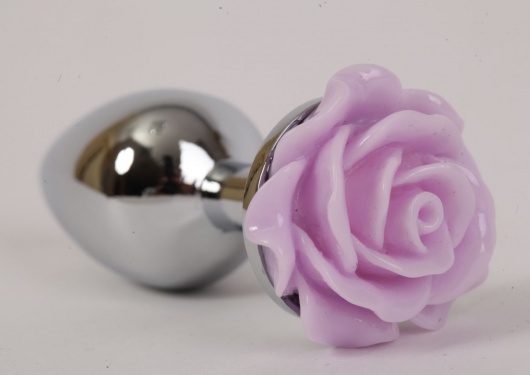 Серебристая анальная пробка с сиреневой розочкой - 8 см. - 4sexdreaM - купить с доставкой в Ростове-на-Дону