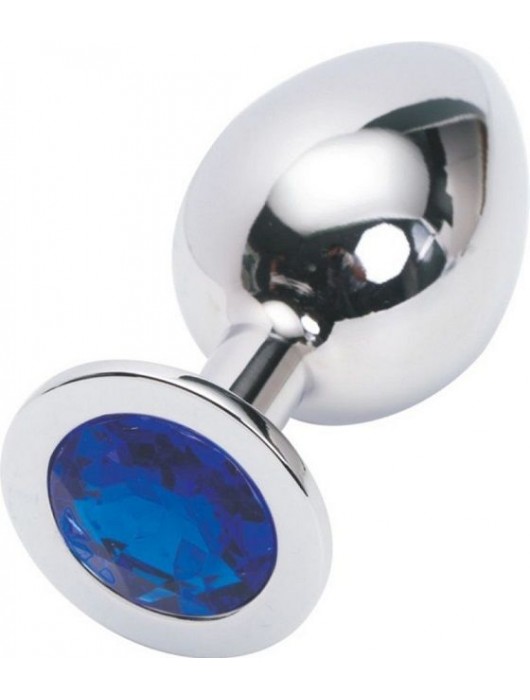 Серебристая анальная пробка с синим стразом - 9,5 см. - 4sexdreaM - купить с доставкой в Ростове-на-Дону