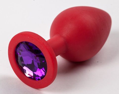 Красная силиконовая пробка с фиолетовым кристаллом - 9,5 см. - 4sexdreaM - купить с доставкой в Ростове-на-Дону