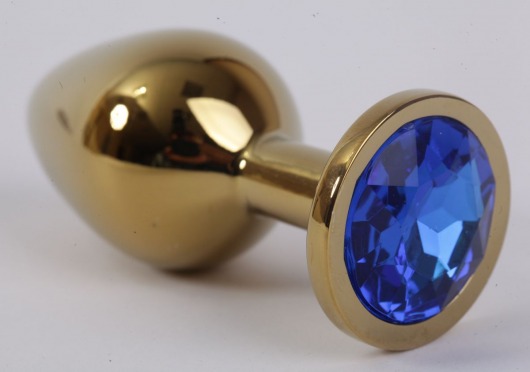 Золотистая анальная пробка с синим кристаллом - 8,2 см. - 4sexdreaM - купить с доставкой в Ростове-на-Дону