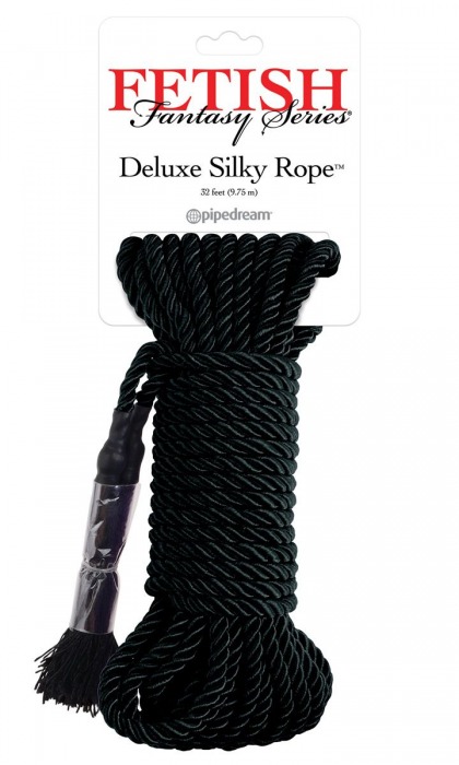 Черная веревка для фиксации Deluxe Silky Rope - 9,75 м. - Pipedream - купить с доставкой в Ростове-на-Дону