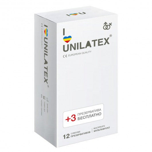 Разноцветные ароматизированные презервативы Unilatex Multifruit  - 12 шт. + 3 шт. в подарок - Unilatex - купить с доставкой в Ростове-на-Дону