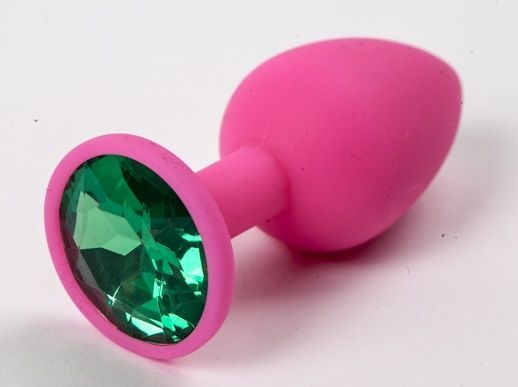 Розовая анальная пробка с зеленым кристаллом - 9,5 см. - 4sexdreaM - купить с доставкой в Ростове-на-Дону