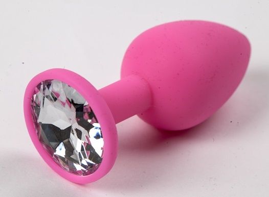 Розовая анальная пробка с прозрачным кристаллом - 9,5 см. - 4sexdreaM - купить с доставкой в Ростове-на-Дону