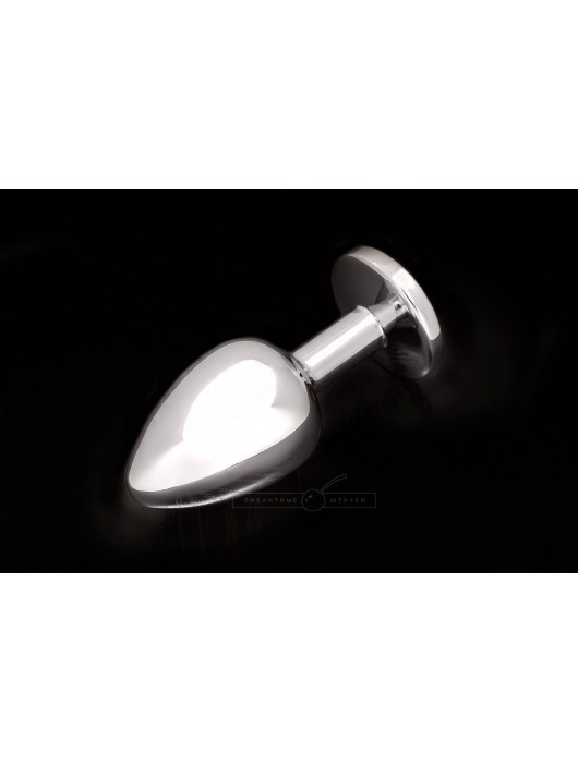 Большая серебристая анальная пробка с круглым кончиком и ярким сиреневым кристаллом - 9 см. - Пикантные штучки - купить с доставкой в Ростове-на-Дону