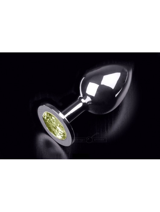 Большая серебристая анальная пробка с круглым кончиком и жёлтым кристаллом - 9 см. - Пикантные штучки - купить с доставкой в Ростове-на-Дону