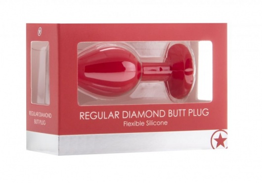 Красная анальная пробка OUCH! Regular Diamond Butt Plug с прозрачным кристаллом - 7,3 см. - Shots Media BV - купить с доставкой в Ростове-на-Дону