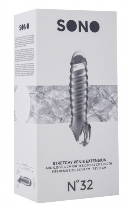 Прозрачная ребристая насадка Stretchy Penis Extension No.32 - Shots Media BV - в Ростове-на-Дону купить с доставкой