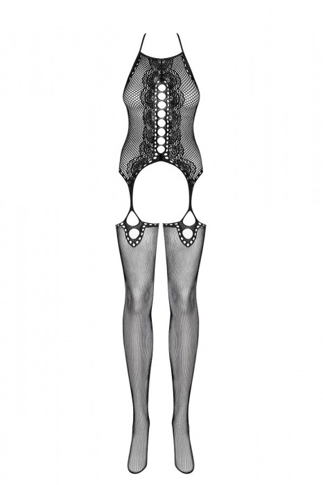 Оригинальный комбинезон-сетка с завязками на шее и открытыми бёдрами - Obsessive купить с доставкой