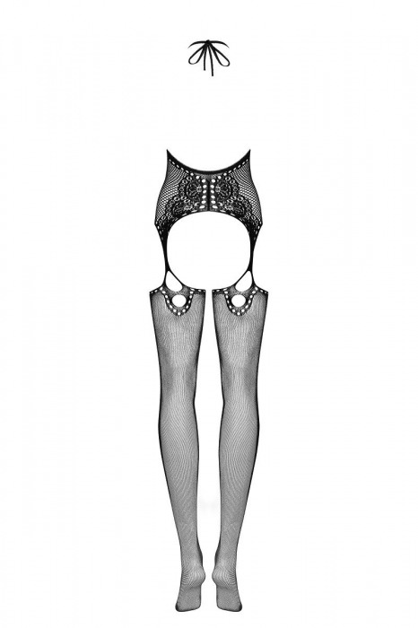 Оригинальный комбинезон-сетка с завязками на шее и открытыми бёдрами - Obsessive купить с доставкой