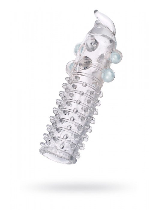 Гелевая прозрачная насадка с шариками, шипами и усиком - 11 см. - Toyfa Basic - в Ростове-на-Дону купить с доставкой