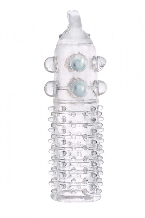 Гелевая прозрачная насадка с шариками, шипами и усиком - 11 см. - Toyfa Basic - в Ростове-на-Дону купить с доставкой