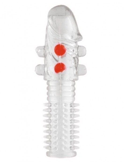 Гелевая прозрачная насадка с шариками и шипами - 14 см. - Toyfa Basic - в Ростове-на-Дону купить с доставкой