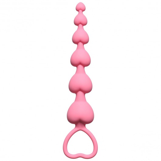 Розовая анальная цепочка Heart s Beads Pink - 18 см. - Lola Games