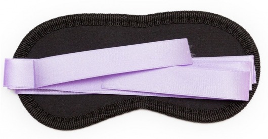 Чёрная маска на глаза Purple Black с фиолетовыми завязками - Пикантные штучки - купить с доставкой в Ростове-на-Дону