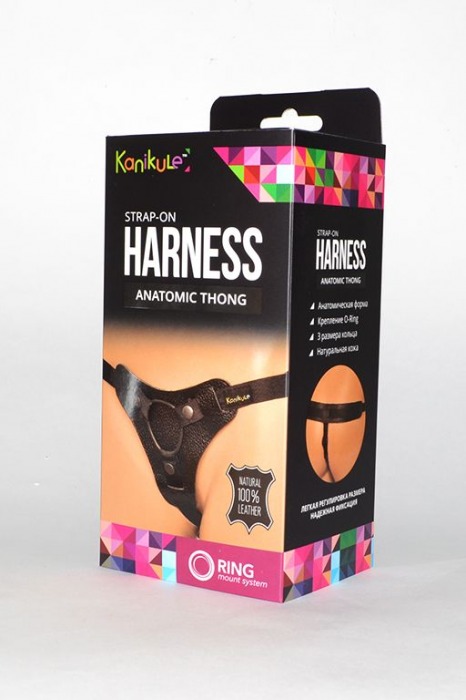 Чёрные трусики для фиксации насадок кольцом Kanikule Leather Strap-on Harness  Anatomic Thong - Kanikule - купить с доставкой в Ростове-на-Дону