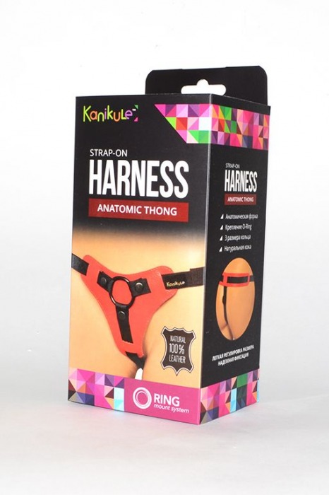 Красно-чёрные трусики для фиксации насадок кольцом Kanikule Leather Strap-on Harness  Anatomic Thong - Kanikule - купить с доставкой в Ростове-на-Дону