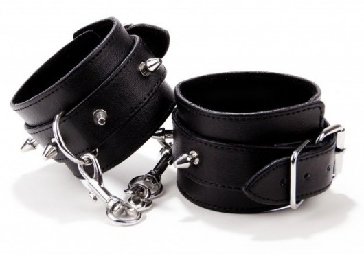 Чёрные кожаные наручники с шипами Spiked Leather Handcuffs - Shots Media BV - купить с доставкой в Ростове-на-Дону