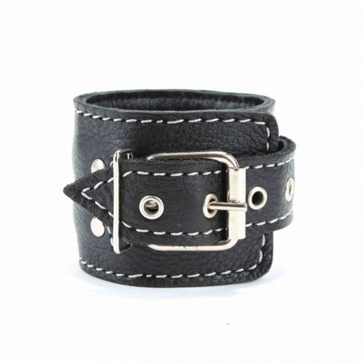 Чёрные кожаные наручники с крупной строчкой - БДСМ Арсенал - купить с доставкой в Ростове-на-Дону