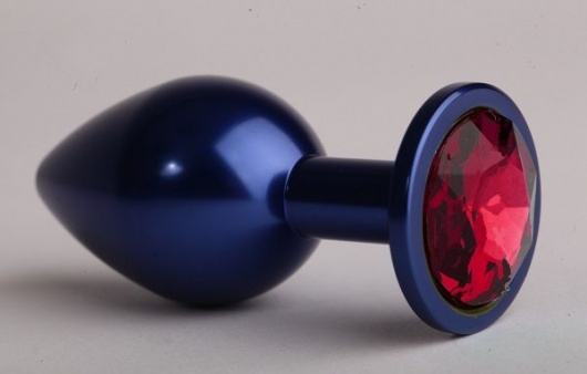 Синяя анальная пробка с красным стразом - 7,6 см. - 4sexdreaM - купить с доставкой в Ростове-на-Дону