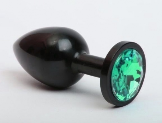 Чёрная анальная пробка с зелёным стразом - 7,6 см. - 4sexdreaM - купить с доставкой в Ростове-на-Дону