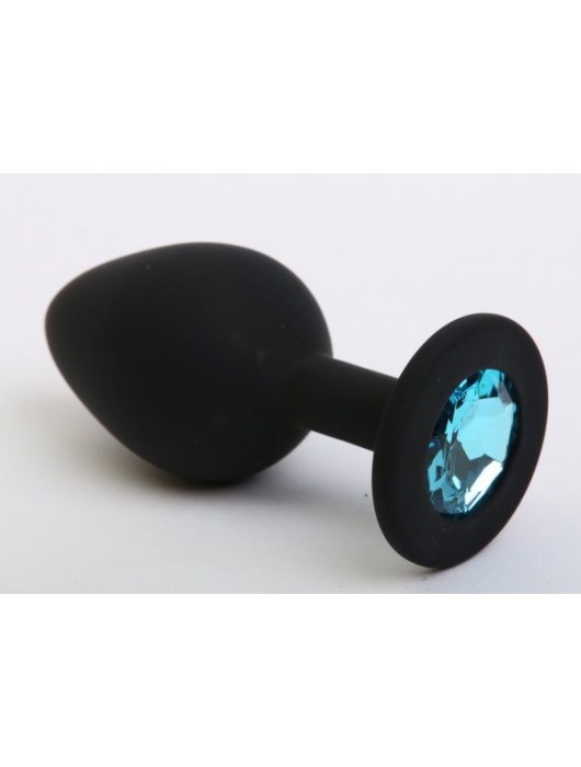 Чёрная силиконовая пробка с голубым стразом - 7,1 см. - 4sexdreaM - купить с доставкой в Ростове-на-Дону