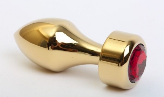 Золотистая анальная пробка с широким основанием и красным кристаллом - 7,8 см. - 4sexdreaM - купить с доставкой в Ростове-на-Дону