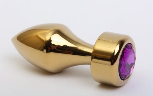 Золотистая анальная пробка с широким основанием и фиолетовым кристаллом - 7,8 см. - 4sexdreaM - купить с доставкой в Ростове-на-Дону