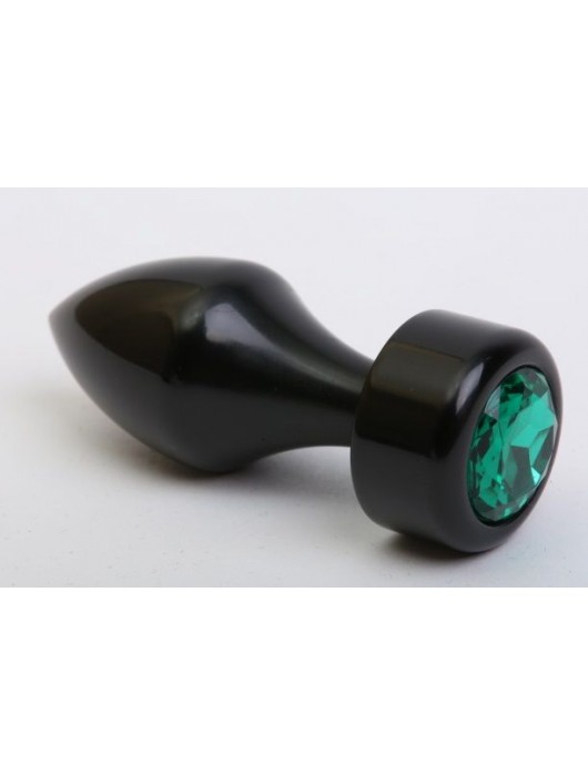 Чёрная анальная пробка с широким основанием и зелёным кристаллом - 7,8 см. - 4sexdreaM - купить с доставкой в Ростове-на-Дону