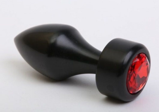 Чёрная анальная пробка с широким основанием и красным кристаллом - 7,8 см. - 4sexdreaM - купить с доставкой в Ростове-на-Дону