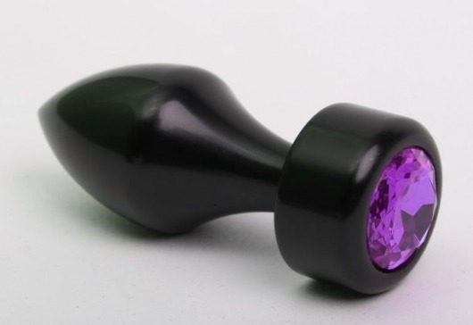 Чёрная анальная пробка с широким основанием и фиолетовым кристаллом - 7,8 см. - 4sexdreaM - купить с доставкой в Ростове-на-Дону