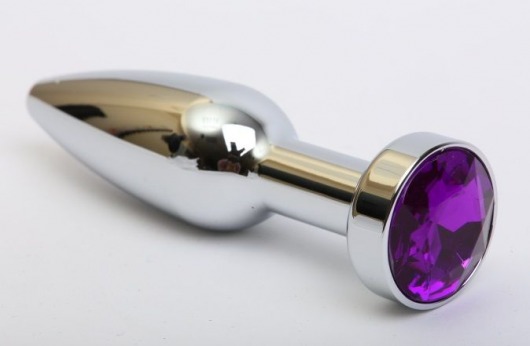 Удлинённая серебристая пробка с фиолетовым кристаллом - 11,2 см. - 4sexdreaM - купить с доставкой в Ростове-на-Дону