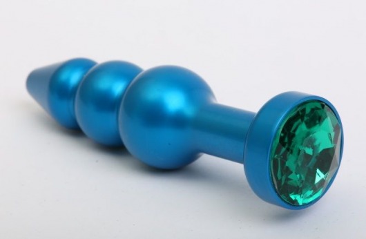 Синяя фигурная анальная пробка с зелёным кристаллом - 11,2 см. - 4sexdreaM - купить с доставкой в Ростове-на-Дону