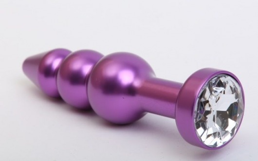 Фиолетовая фигурная анальная ёлочка с прозрачным кристаллом - 11,2 см. - 4sexdreaM - купить с доставкой в Ростове-на-Дону