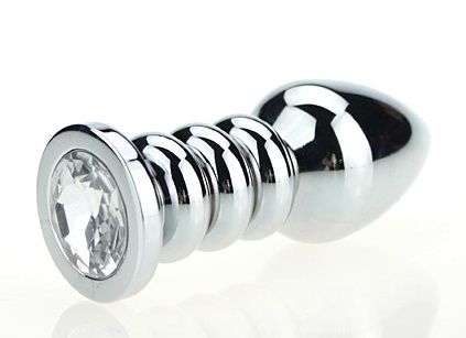 Серебристая фигурная анальная пробка с прозрачным кристаллом - 10,3 см. - 4sexdreaM - купить с доставкой в Ростове-на-Дону