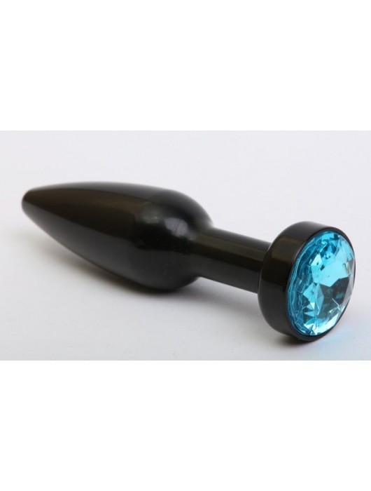 Чёрная удлинённая пробка с голубым кристаллом - 11,2 см. - 4sexdreaM - купить с доставкой в Ростове-на-Дону