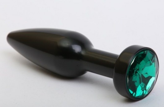 Чёрная удлинённая пробка с зелёным кристаллом - 11,2 см. - 4sexdreaM - купить с доставкой в Ростове-на-Дону