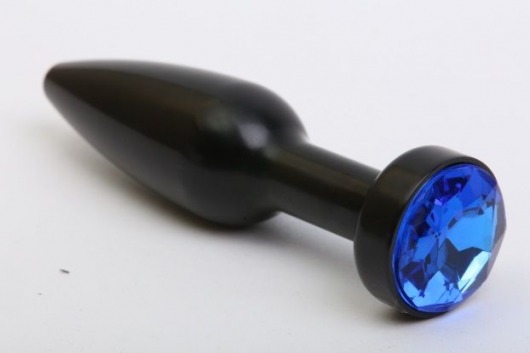 Чёрная удлинённая пробка с синим кристаллом - 11,2 см. - 4sexdreaM - купить с доставкой в Ростове-на-Дону