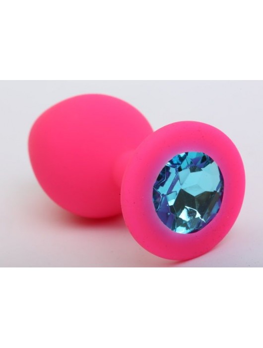 Розовая силиконовая пробка с голубым кристаллом - 8,2 см. - 4sexdreaM - купить с доставкой в Ростове-на-Дону