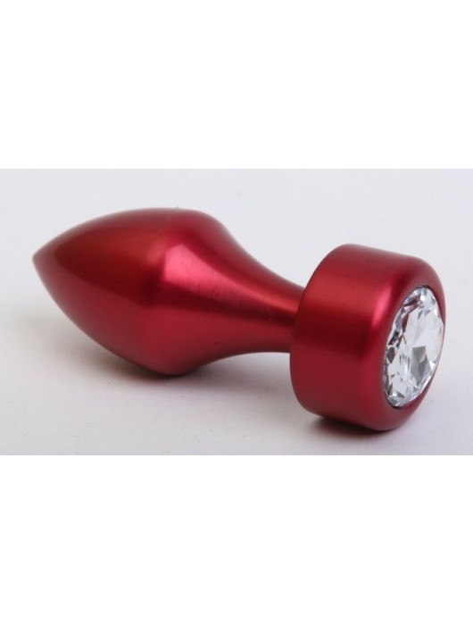 Красная анальная пробка с широким основанием и прозрачным кристаллом - 7,8 см. - 4sexdreaM - купить с доставкой в Ростове-на-Дону