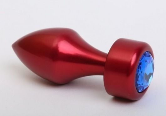 Красная анальная пробка с широким основанием и синим кристаллом - 7,8 см. - 4sexdreaM - купить с доставкой в Ростове-на-Дону